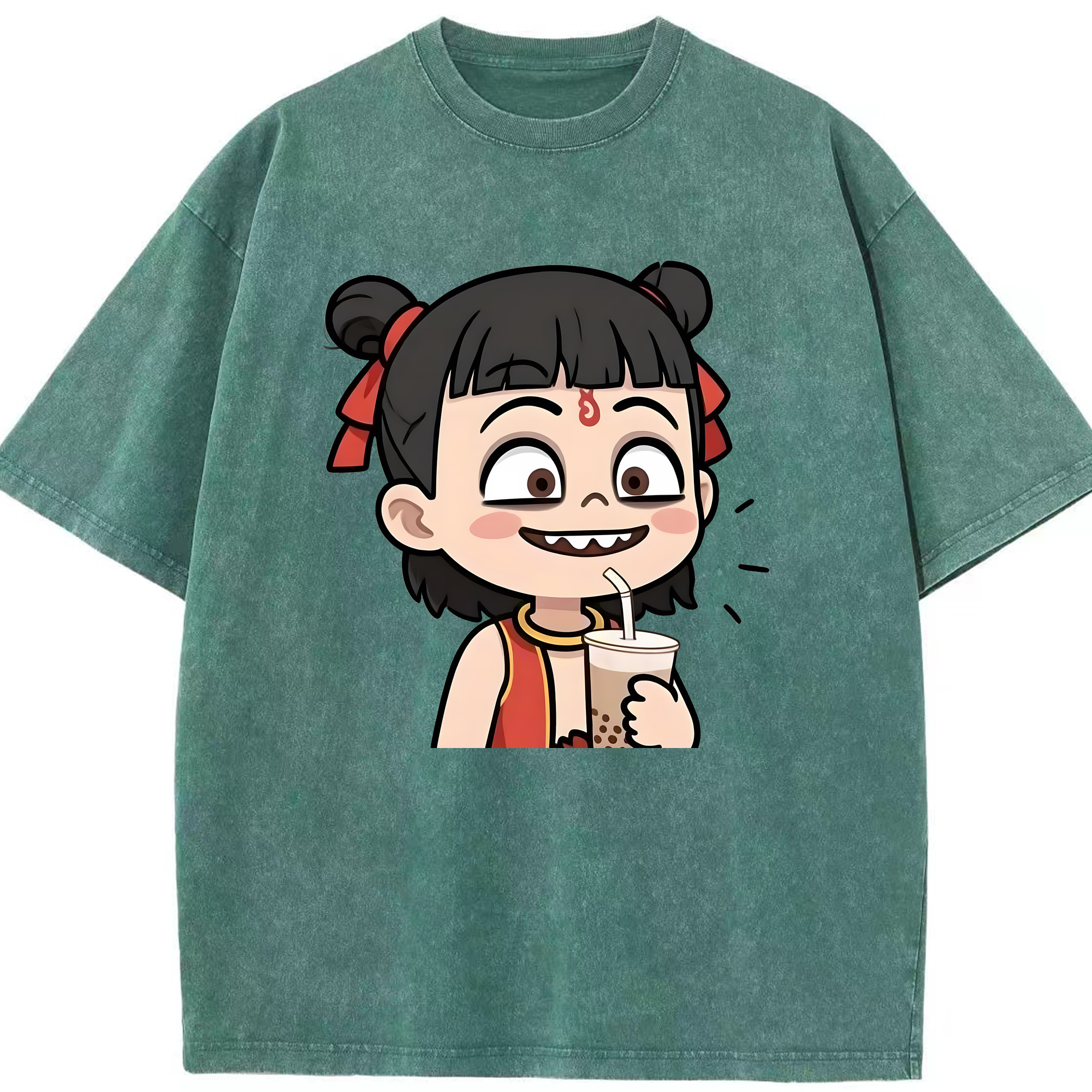 （画像用） Ne Zha 2 ナタ 魔童の大暴れ 綿100% ヴィンテージ風 半袖Tシャツ（フロントプリント）